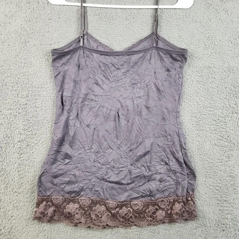 Y2K Babydoll Cami Top Women's Medium Plum Lace Trim Crinkle Bella Swan Coquette - Picture 2 of 9